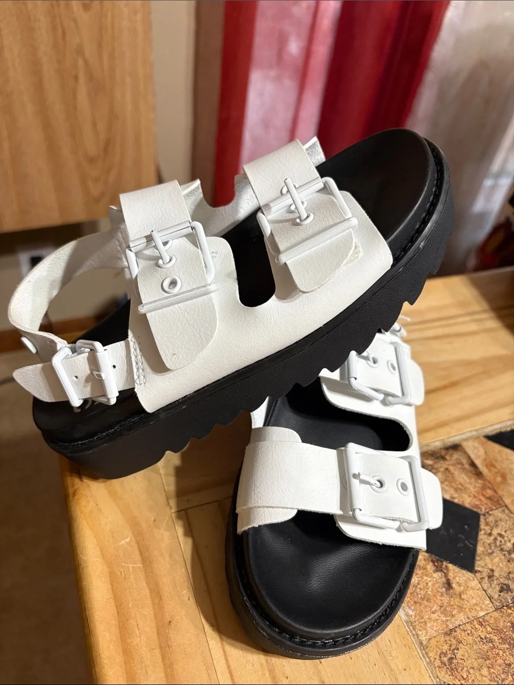 NWOT. Kids White Strappy Sandals with Black Sole